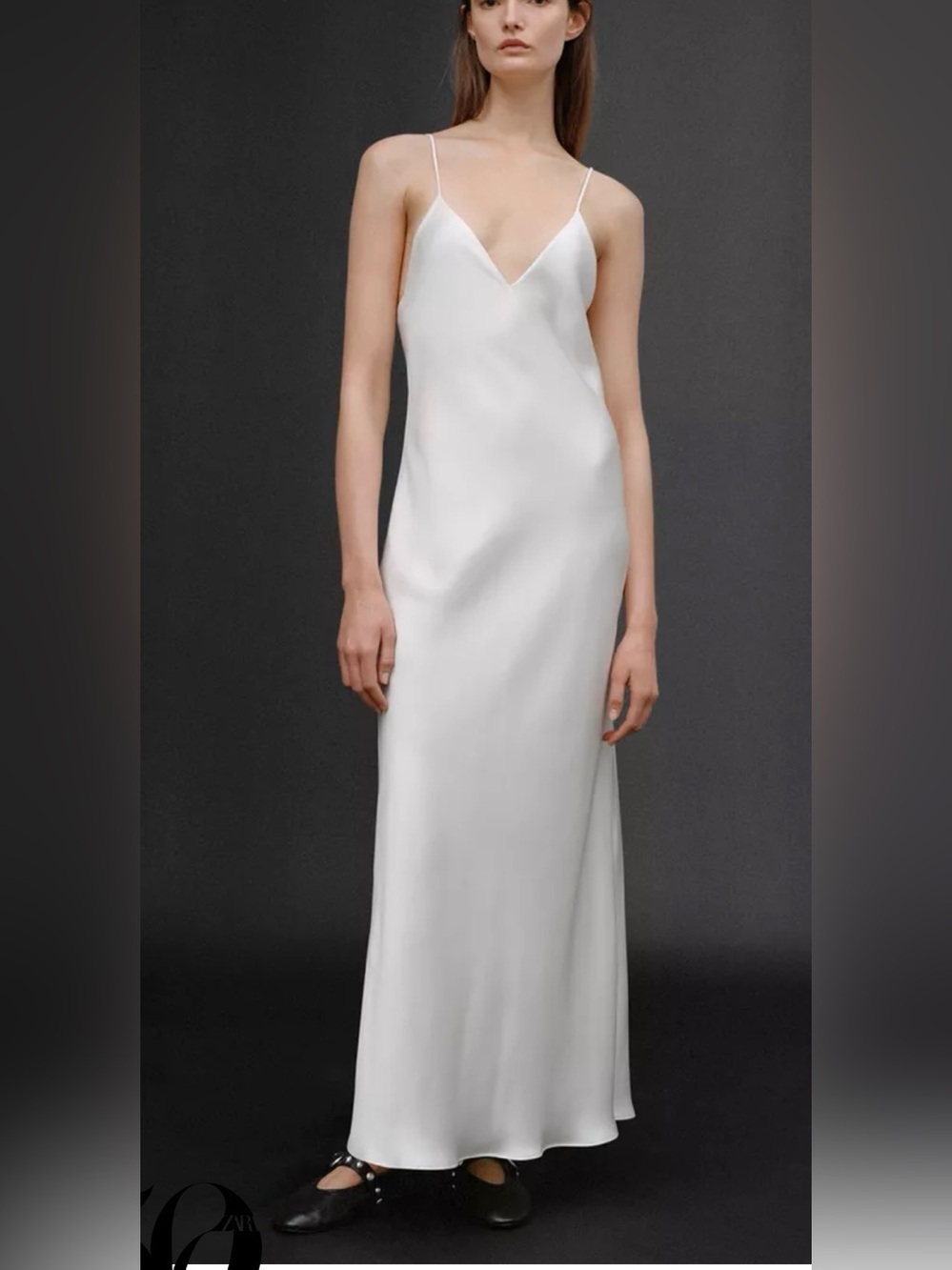 Zara White Strapless Slip Dress with V-Neck